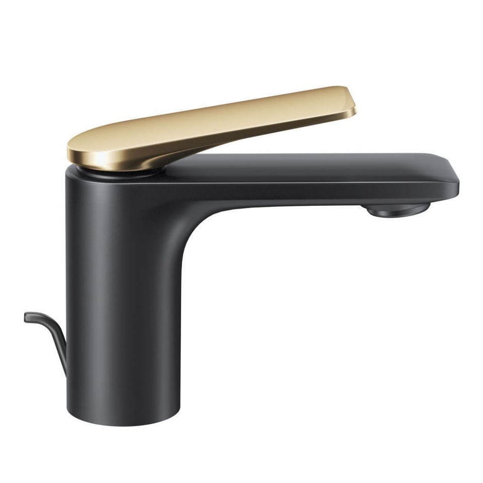 Picture of Single Lever Basin Mixer with Popup Waste - Lever: Gold Matt PVD | Body: Black Matt