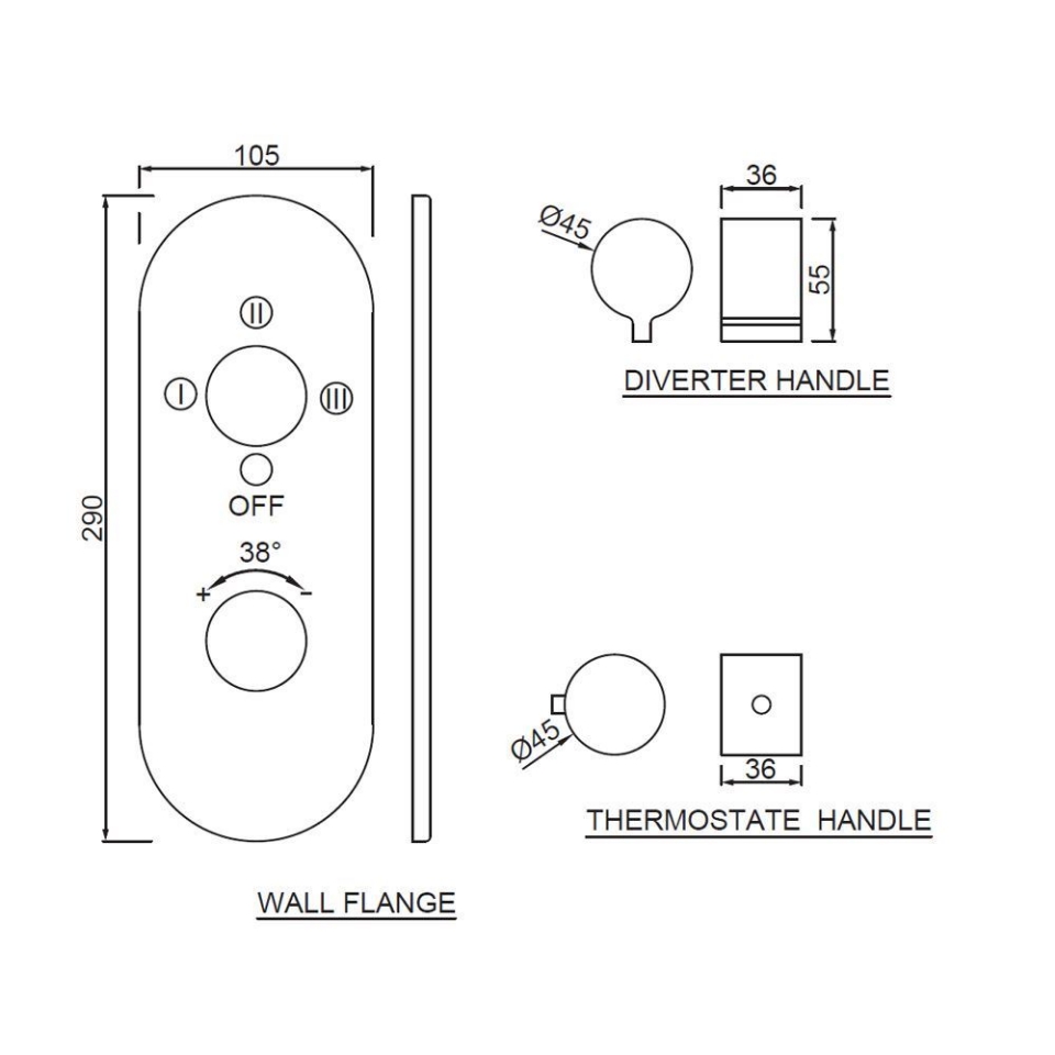 Picture of Aquamax exposed part kit of thermostatic shower mixer with 3-way diverter 