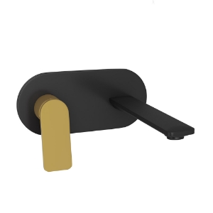 Picture of Exposed Parts of Left Hand Side Operated Single Lever Built-in In-wall Manual Valve  - Lever: Gold Matt PVD | Body: Black Matt
