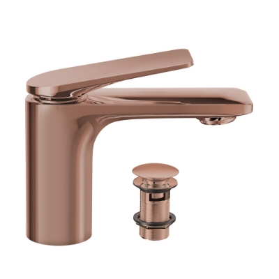 Picture of Single lever basin mixer with click clack waste - Blush Gold PVD
