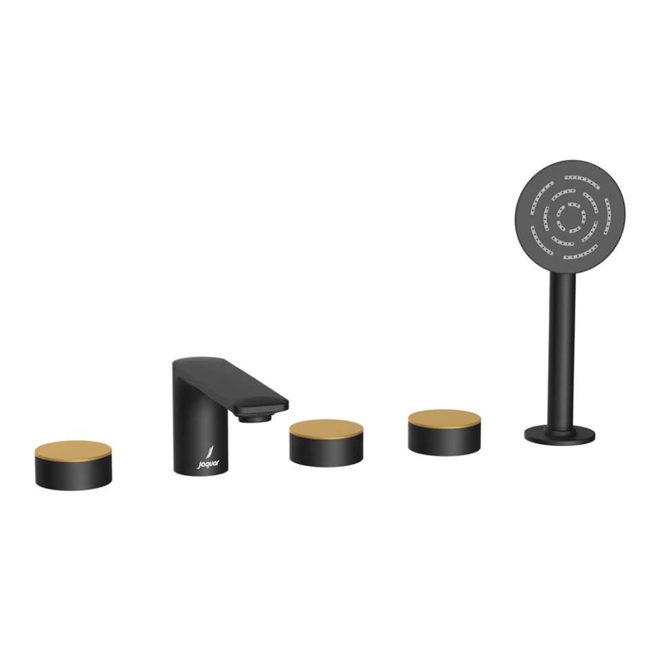 Picture of 5-Hole Bath & Shower Mixer - Lever: Gold Matt PVD | Body: Black Matt