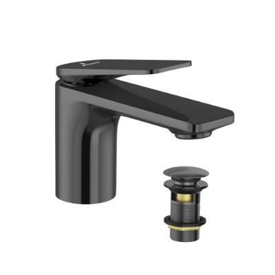 Picture of Single lever basin mixer with click clack waste - Black Chrome