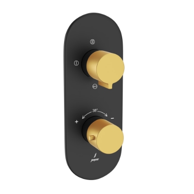 Picture of 3방향 전환기가 있는 Aquamax 온도 조절식 샤워 믹서 - 레버: 금색 무광택 PVD | 본체: 흑색 무광택