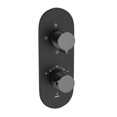 Picture of 3방향 전환기가 있는 Aquamax 온도 조절식 샤워 믹서 - 레버: 흑색 크롬 | 본체: 흑색 무광택